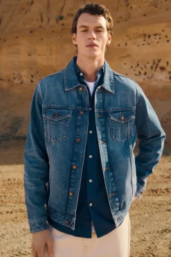 Blouson en denim délavé moyen foncé