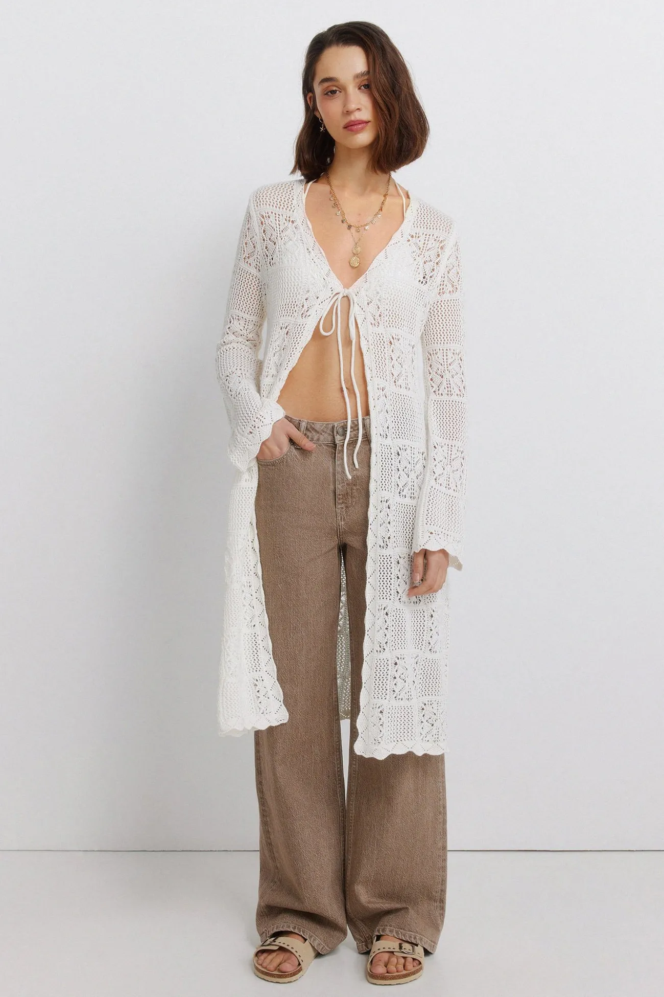 Cardigan long en pointelle