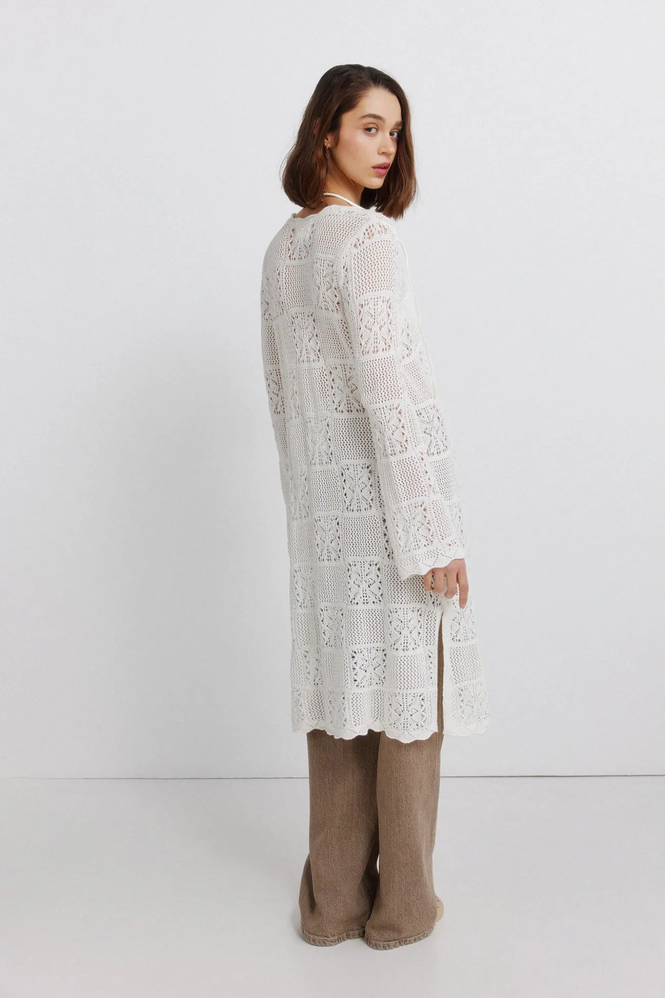 Cardigan long en pointelle