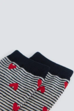 Chaussette longue &agrave; rayures &agrave; c&oelig;urs