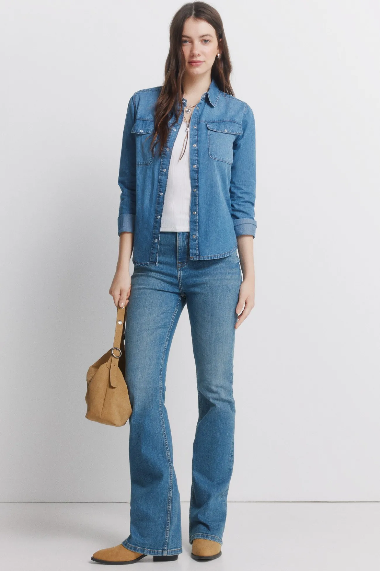 Chemise en jean avec poches en coton