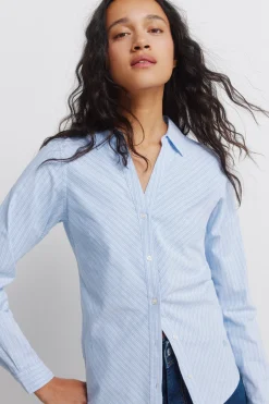 Chemise Oxford en coton &agrave; col en V