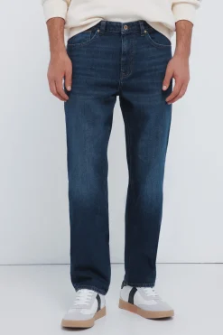 Jeans coupe r&eacute;guli&egrave;re d&eacute;lav&eacute; fonc&eacute;