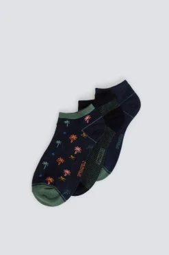 Lot de 3 chaussettes chevilles &agrave; motifs palmiers
