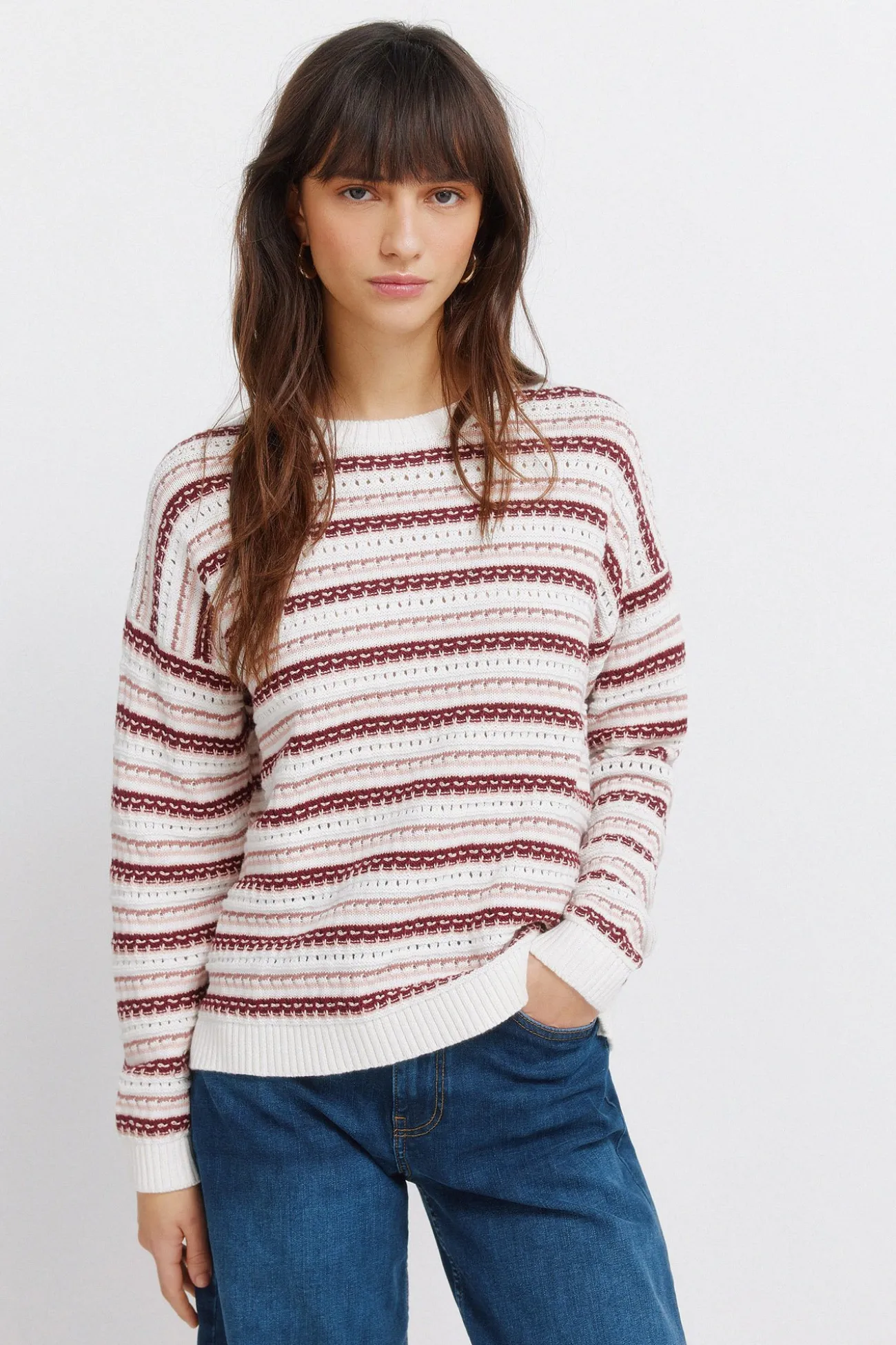 Pull en maille structurée à rayures
