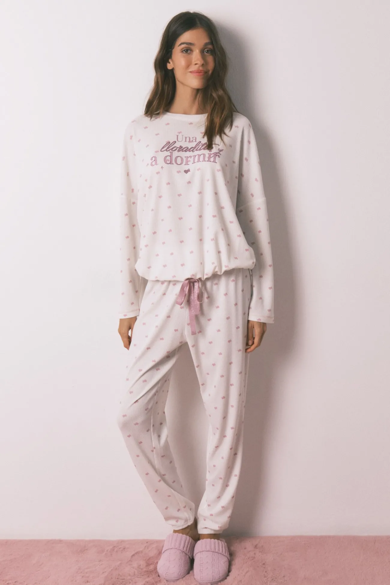 Pyjama long en tricot gaufré
