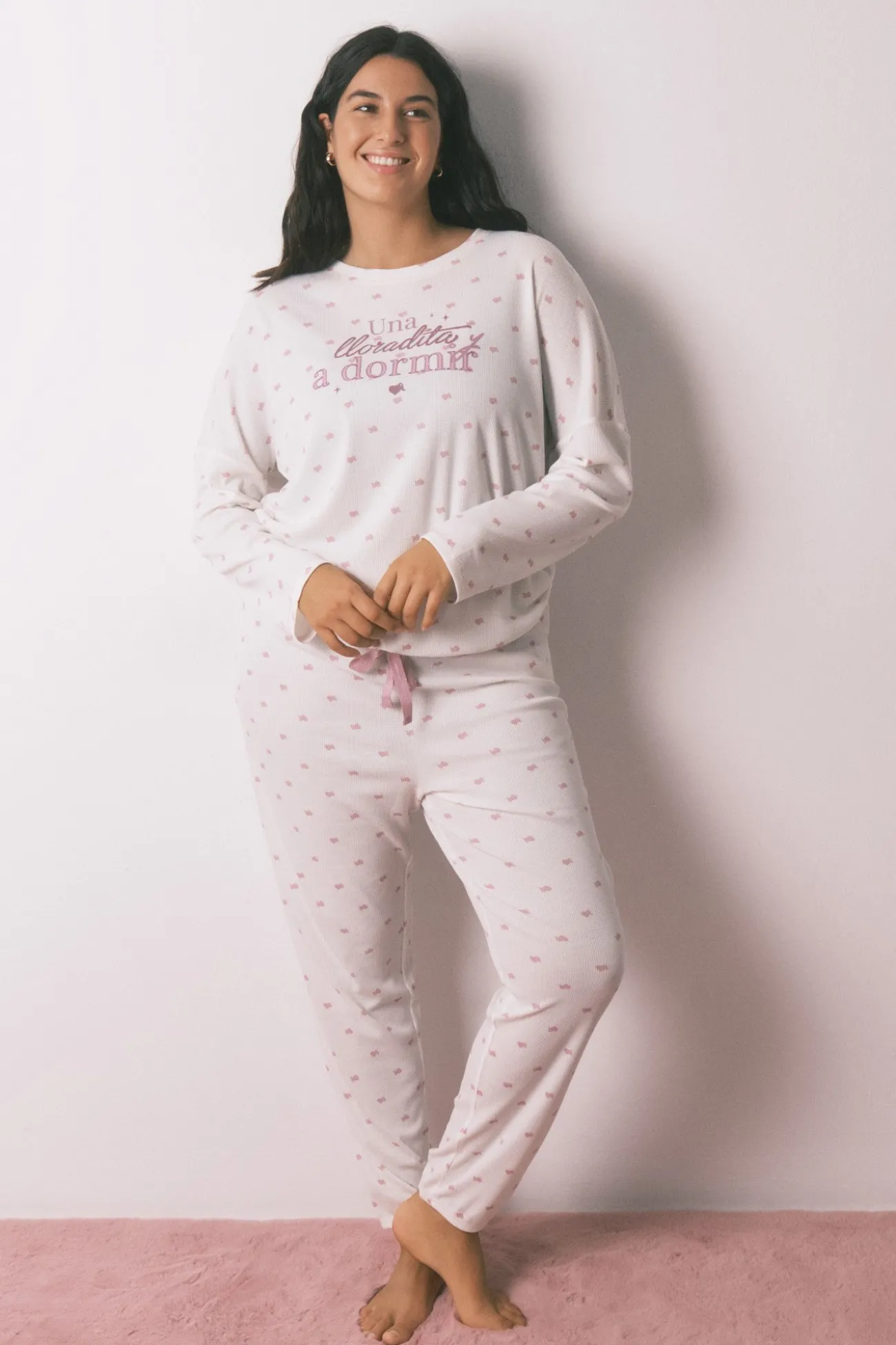 Pyjama long en tricot gaufré