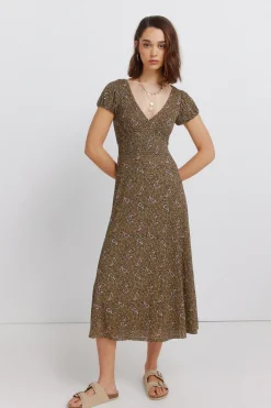 Robe midi imprim&eacute; frise