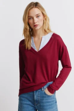 T-shirt &agrave; manches longues d&eacute;collet&eacute; en V
