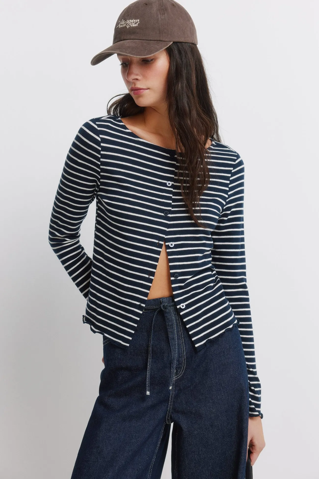 T-shirt à rayures avec boutons
