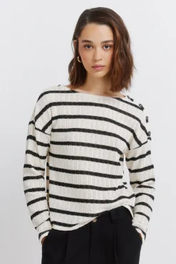 T-shirt &agrave; rayures boutons aux &eacute;paules