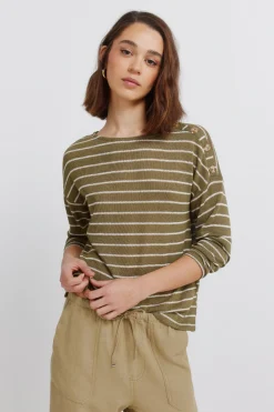 T-shirt &agrave; rayures boutons aux &eacute;paules