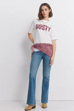 T-shirt col côtelé effet délavé