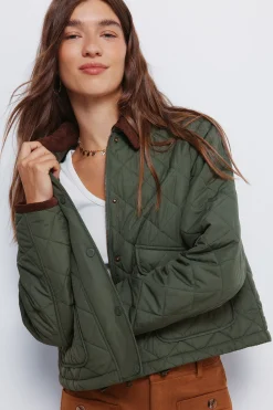 Veste courte matelass&eacute;e avec col en velours c&ocirc;tel&eacute;